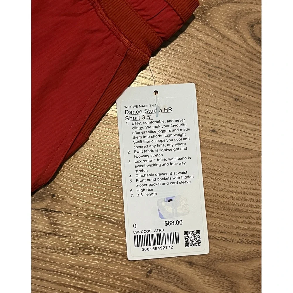 Lululemon Dance Studio‎ High Rise Short 3.5 Autumn Red Size 0 NWT LW7CCGS